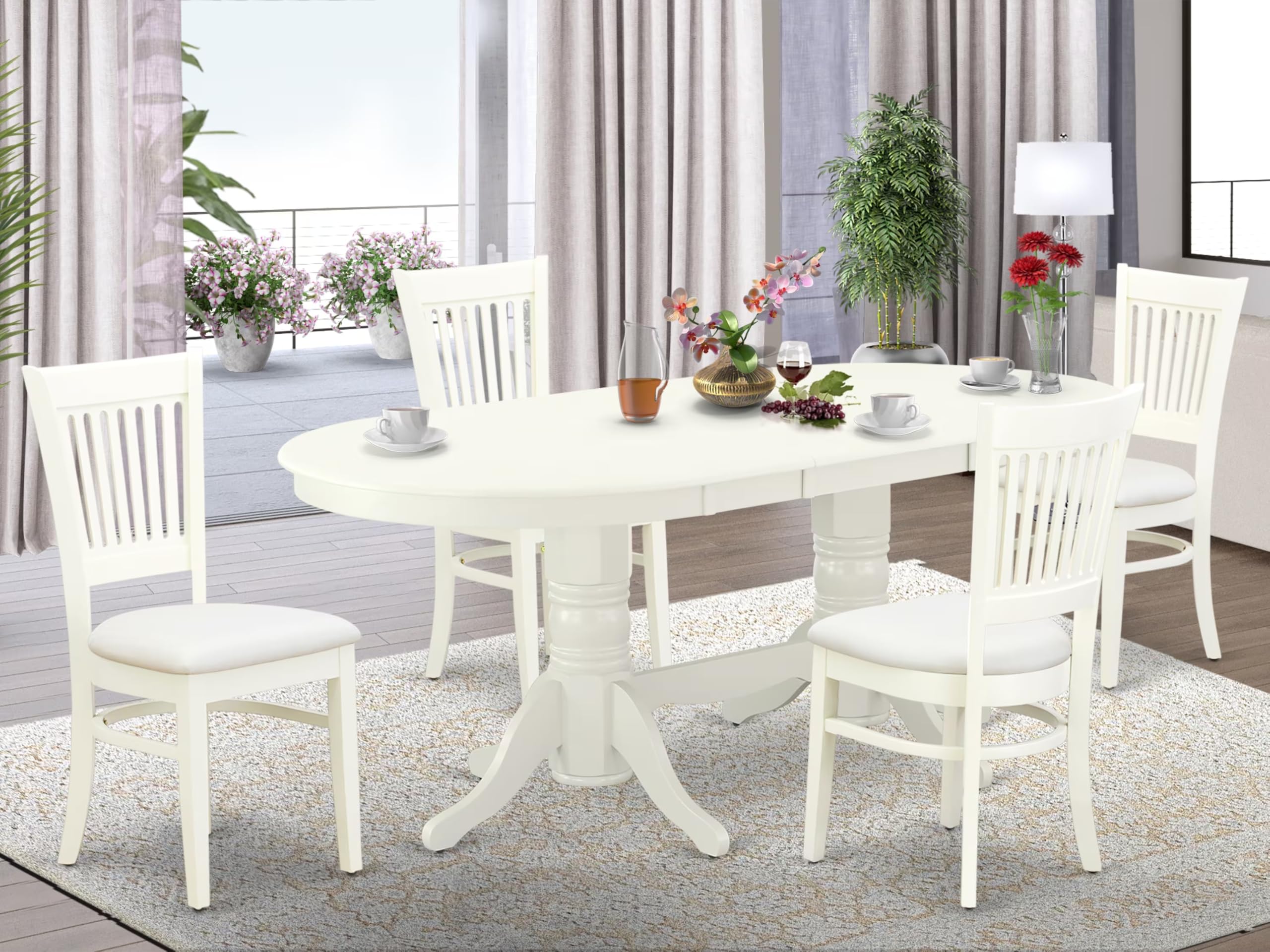 East West Furniture Vava5-Lwh-C 5 Piece Dinette Set For 4 Includes An Oval Dining Table With Butterfly Leaf And 4 Linen Fabric Dining Room Chairs, 40X76 Inch, Linen White
